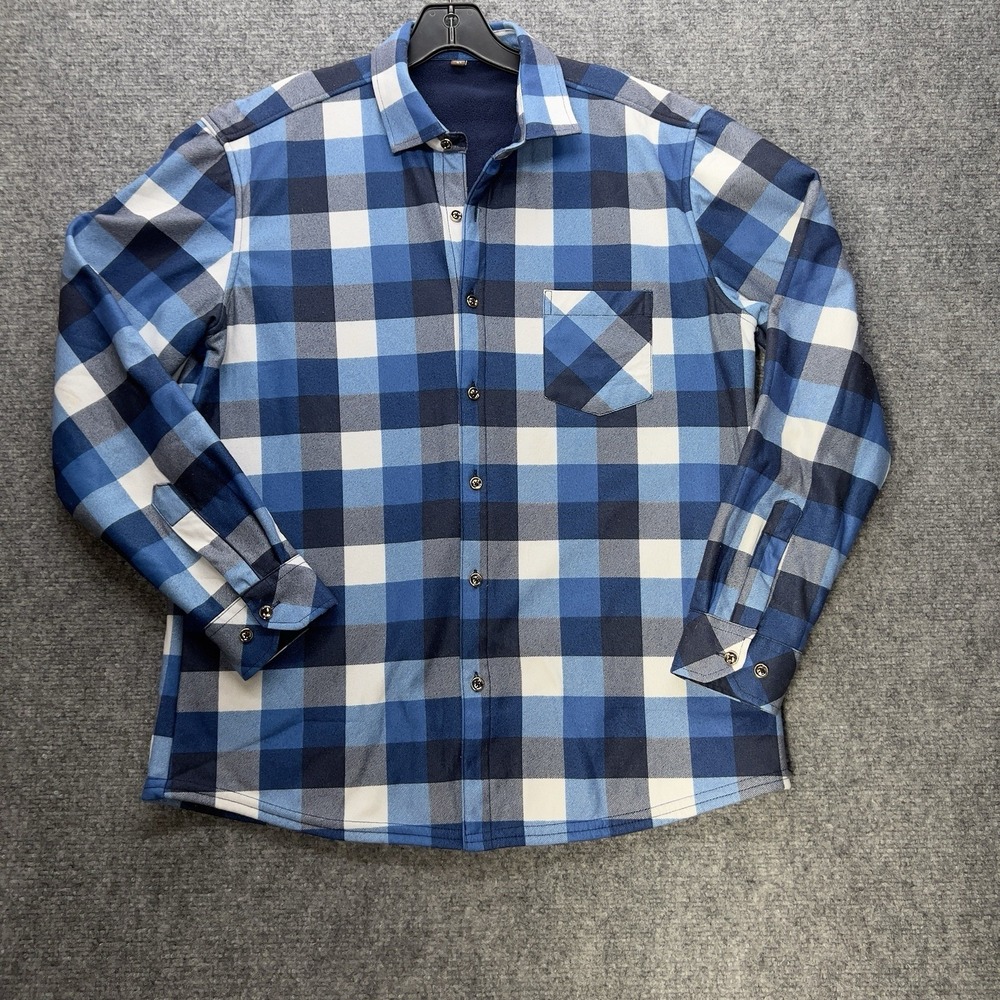 Mens Blue Plaid Button Front Shirt Jacket Flannel Style Size 41